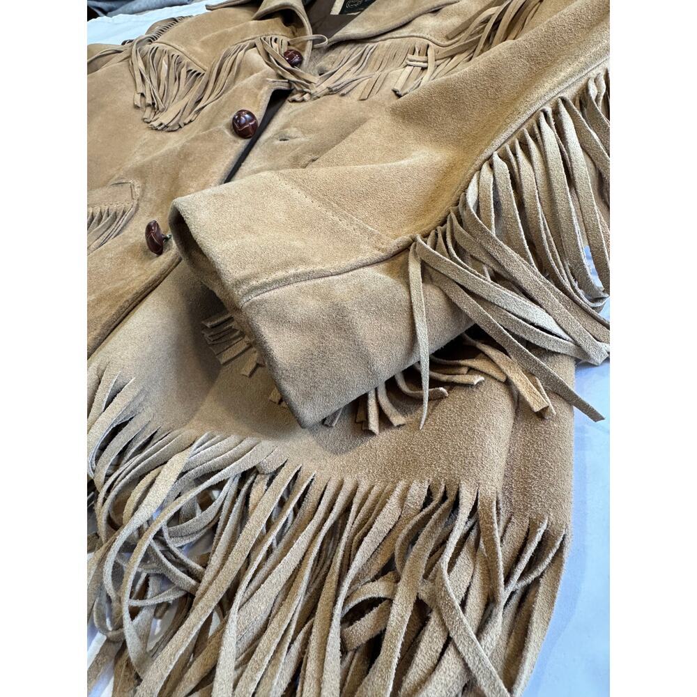 Vintage Sears The Leather Shop Leather Fringe Jacket Brown USA Western - Picture 12 of 16